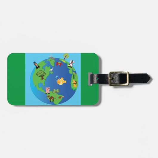 Animal Wereldkaart Schattigee Wildlife Illustratie Bagagelabel (Voorkant horizontaal)