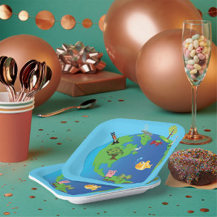 Animal Wereldkaart Schattigee Wildlife Illustratie Papieren Bordje