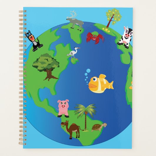 Animal Wereldkaart Schattigee Wildlife Illustratie Planner (Voorkant)