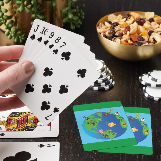 Animal Wereldkaart Schattigee Wildlife Illustratie Pokerkaarten
