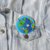 Animal Wereldkaart Schattigee Wildlife Illustratie Ronde Button 7,6 Cm (In situ)