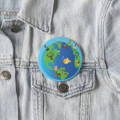 Animal Wereldkaart Schattigee Wildlife Illustratie Ronde Button 7,6 Cm