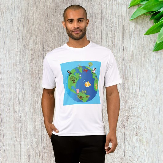 Animal Wereldkaart Schattigee Wildlife Illustratie T-shirt
