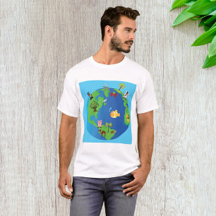 Animal Wereldkaart Schattigee Wildlife Illustratie T-shirt