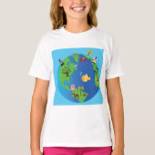 Animal Wereldkaart Schattigee Wildlife Illustratie T-shirt (Voorkant)