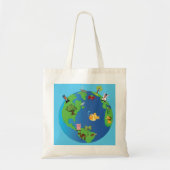 Animal Wereldkaart Schattigee Wildlife Illustratie Tote Bag (Voorkant)
