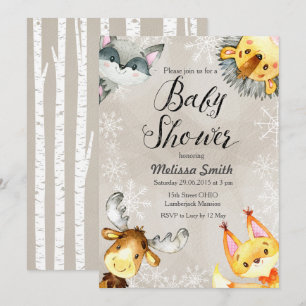 Animal Winter Woodland Baby Shower Invitations Kaart