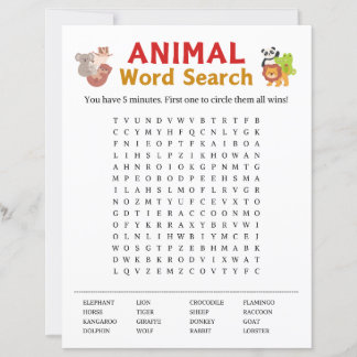 Animal Word Search Game
