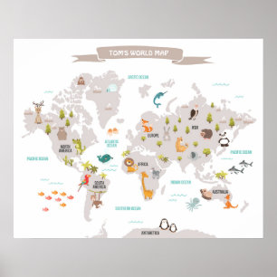 Animal World poster World Map Wall decal Kids