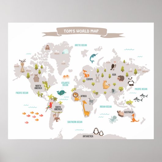Animal World poster World Map Wall decal Kids (Voorkant)