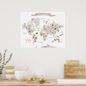 Animal World poster World Map Wall decal Kids (Keuken)