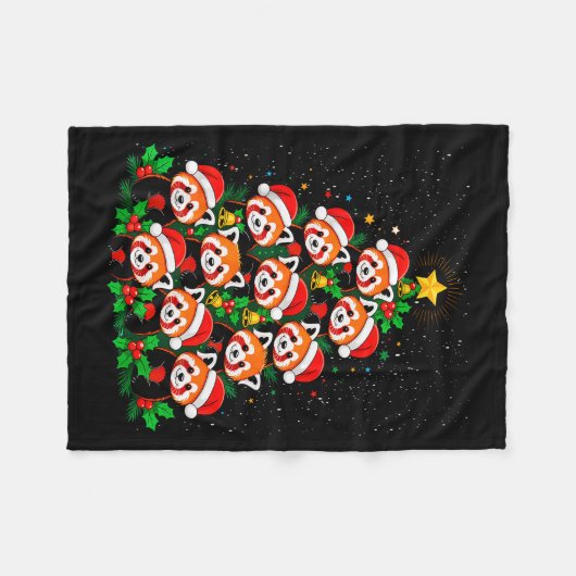 Animal Xmas Tree Santa Hat Red Panda Christmas  Fleece Deken (Voorkant (Horizontaal))