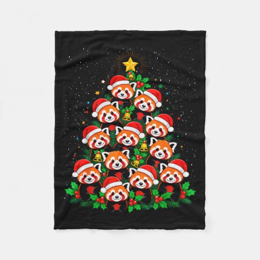 Animal Xmas Tree Santa Hat Red Panda Christmas  Fleece Deken (Voorkant)