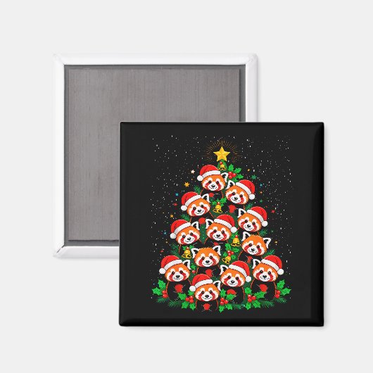 Animal Xmas Tree Santa Hat Red Panda Christmas  Magneet (Voorkant / Achterkant)