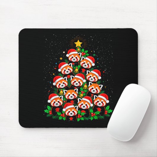 Animal Xmas Tree Santa Hat Red Panda Christmas Muismat (Met muis)
