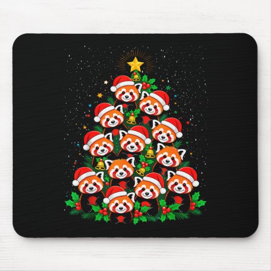 Animal Xmas Tree Santa Hat Red Panda Christmas  Muismat (Voorkant)