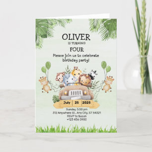 Animal Zoo Verjaardag 4e Uitnodigingen Gevouwen Ka