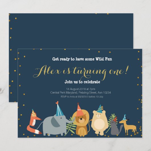 Animal Zoo verjaardagsuitnodiging Kaart (Voorkant / Achterkant)