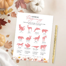 Animal Zwangerschap Herfst Baby shower Game Kaart