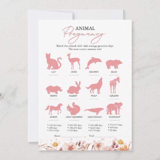 Animal Zwangerschap Herfst Baby shower Game Kaart (Voorkant)