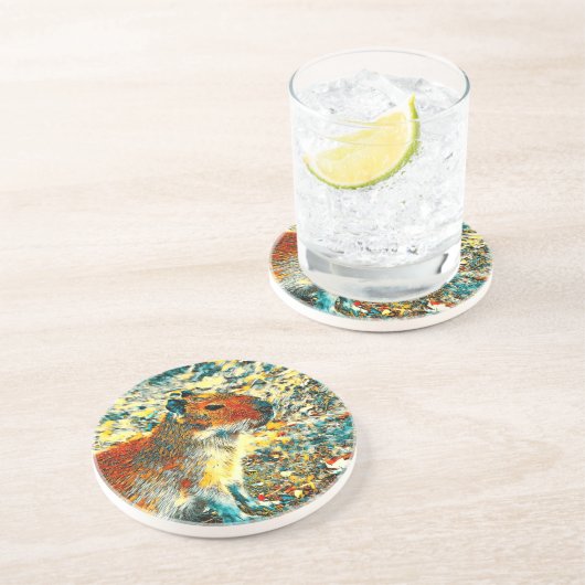 AnimalArt_Capybara_003 Zandsteen Onderzetter (Zijkant)