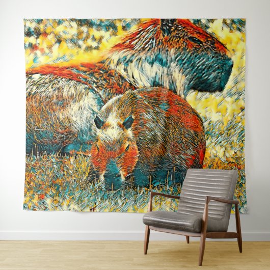AnimalArt_Capybara_004 Wandkleed (In Situ (horizontaal))