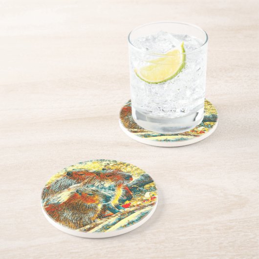 AnimalArt_Capybara_005 Zandsteen Onderzetter (Zijkant)