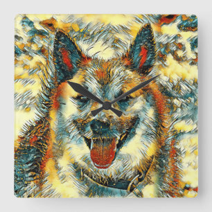 AnimalArt_Dog_004 Vierkante Klok