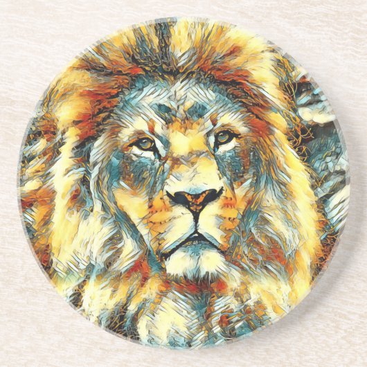 AnimalArt_Lion_005 Zandsteen Onderzetter (Voorkant)