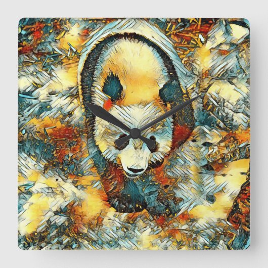 AnimalArt_Panda_006 Vierkante Klok (Voorkant)
