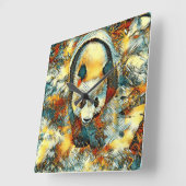 AnimalArt_Panda_006 Vierkante Klok (Hoek)
