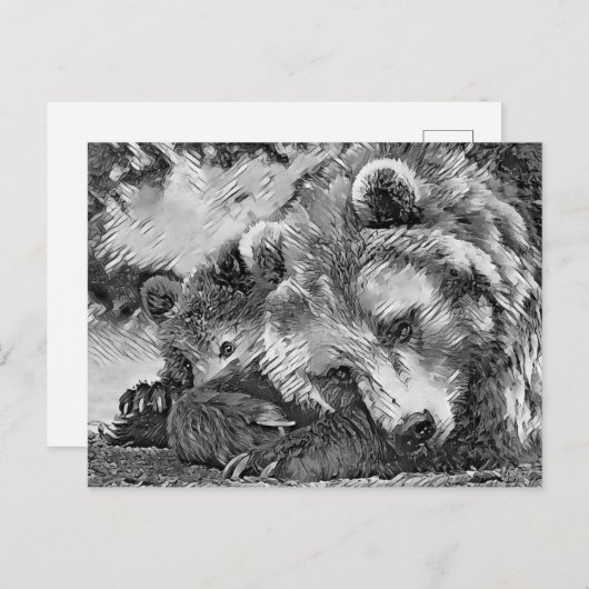 AnimalArtBW_Beer_002 Briefkaart (Voorkant / Achterkant)