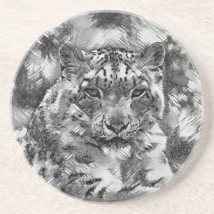 AnimalArtBW_Leopard_001 Zandsteen Onderzetter