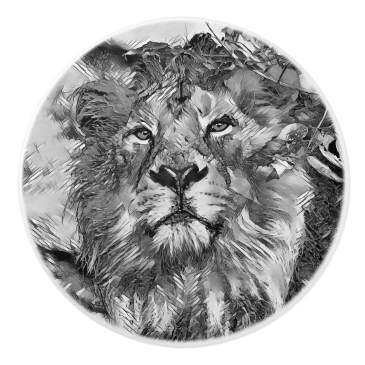 AnimalArtBW_Lion_003 Keramische Knop (Voorkant)