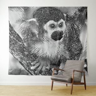 AnimalArtBW_Monkey_002 Wandkleed