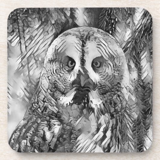 AnimalArtBW_Owl_001 Bier Onderzetter (Voorkant)