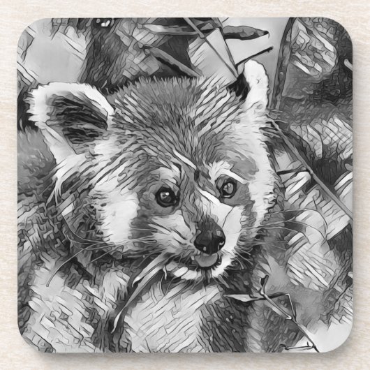 AnimalArtBW_RedPanda_003 Bier Onderzetter (Voorkant)
