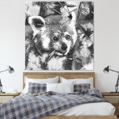 AnimalArtBW_RedPanda_003 Canvas Afdruk (Insitu (Slaapkamer))