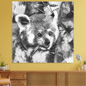 AnimalArtBW_RedPanda_003 Canvas Afdruk (Insitu (Woonkamer))