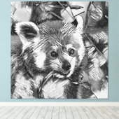 AnimalArtBW_RedPanda_003 Canvas Afdruk (Insitu (Houten vloer))