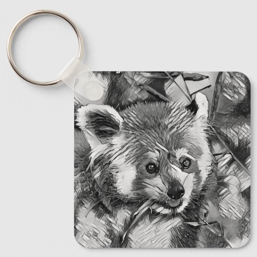AnimalArtBW_RedPanda_003 Sleutelhanger (Voorkant)