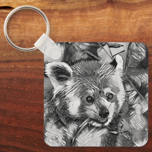 AnimalArtBW_RedPanda_003 Sleutelhanger (Voorkant)
