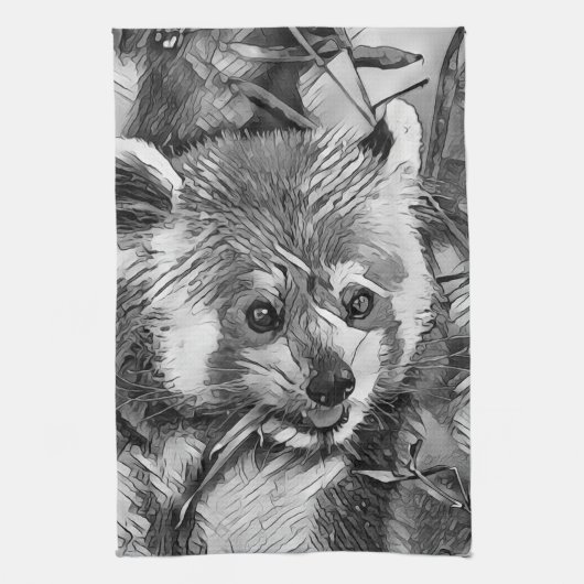 AnimalArtBW_RedPanda_003 Theedoek (Verticaal)