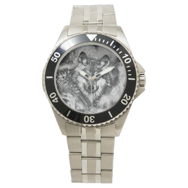 AnimalArtBW_Wolf_001 Horloge (Voorkant)