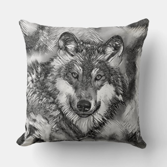 AnimalArtBW_Wolf_001 Kussen (Voorkant)