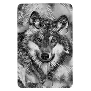 AnimalArtBW_Wolf_001 Magneet