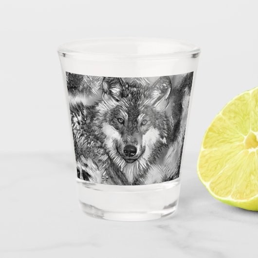 AnimalArtBW_Wolf_001 Shot Glas (Voorkant)