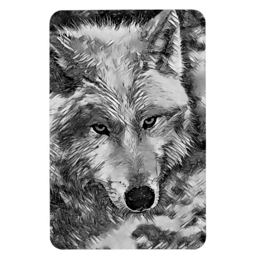 AnimalArtBW_Wolf_002 Magneet (Verticaal)