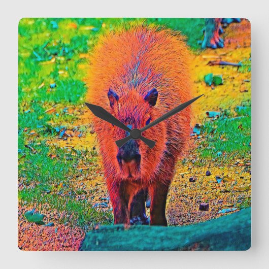 AnimalColor_Capybara_011 Vierkante Klok (Voorkant)