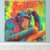 AnimalColor_Chimpansee_008 Canvas Afdruk (Insitu (Houten vloer))